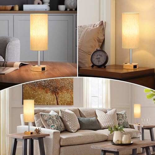 Touch Bedside Table Lamps Set of 2 - Bedroom Lamp with USB A+C, AC Outlet