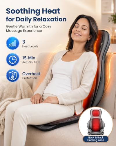 COMFIER Massager Chair with Heat, Shiatsu Neck Back Massager Portable with Compress & Rolling,Massage Chair Pad for Full Back, Neck & Shoulders,Full Body Pain, Gray