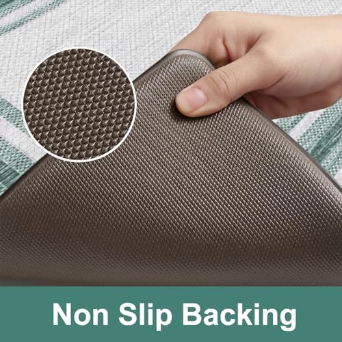KIMODE Anti Fatigue Kitchen Mats, Green Farmhouse Kitchen Rugs Non Slip