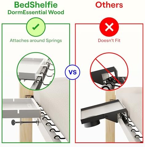 BedShelfie Wood Bedside Shelf for Dorm Room - White