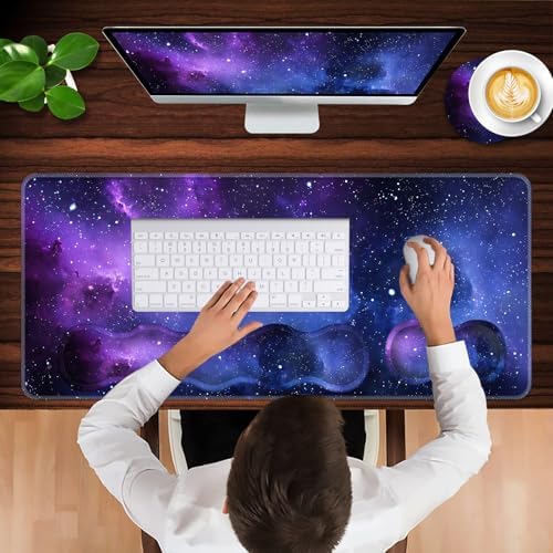 Keyboard Wrist Rest and Mouse Pad with Wrist Support Set Ergonomic Coaster,Memory Foam,Easy Typing Pain Relief,Large XL Desk Mat 31.5"x 11.8",Galaxy Design