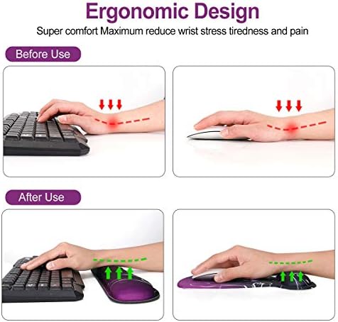 ToLuLu Keyboard Wrist Rest Pad Ergonomic Mouse Pad Set, Mouse Pad for Computer Laptop, Non Slip Mousepad Keyboard Wrist Support with Raised Memory Foam for Easy Typing Pain Relief, Purple Butterfly