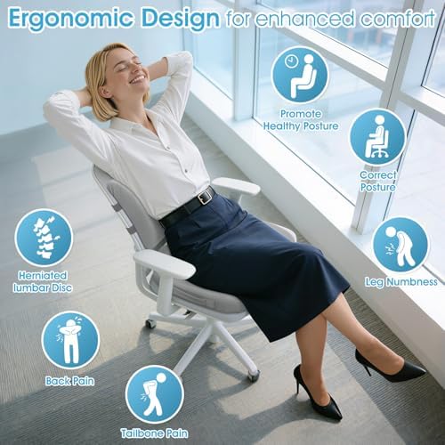 CushZone X-Large Seat Cushion and Lumbar Pillow for Office Chair Light Grey