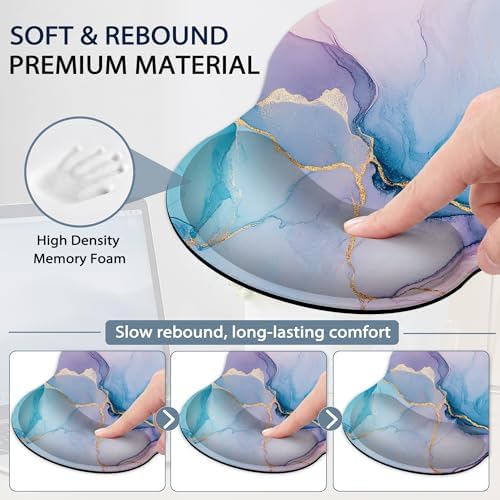 Pink Marble Wrist Rest Support for Mouse Pad Keyboard Set, Blue Gold Flowing Marble Mouse Pad with Non Slip Rubber Base for Home and Office Typing Support