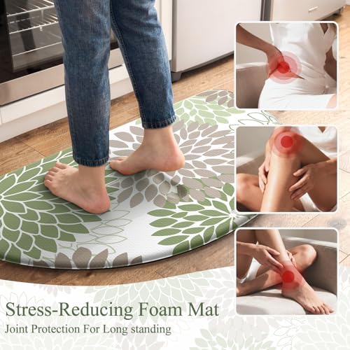 KIMODE Half Circle Anti Fatigue Mats for Kitchen Floor Rug Sets of 3