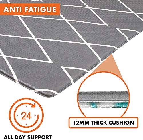 OPUX Anti Fatigue Kitchen Floor Mat, Reversible Cushioned Memory Foam Kitchen Rug Pad, Waterproof Non-Slip Padded Comfort Standing Mat Office Laundry Home, 47x17 (Geometric Teal Gray)