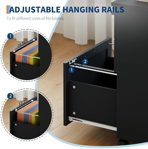 Garvee 3-Drawer Mobile File Cabinet with Lock, Under Desk Storage Drawers
