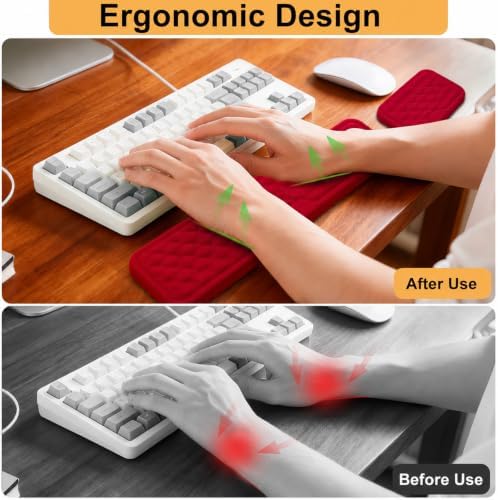 Keyboard Wrist Rest Mouse Wrist Support, Memory Foam Wrist Rest Pad for Computer Laptop, Ergonomic Wrist Cushion Support for Typing Pain Relief, Gaming Home Office, Red