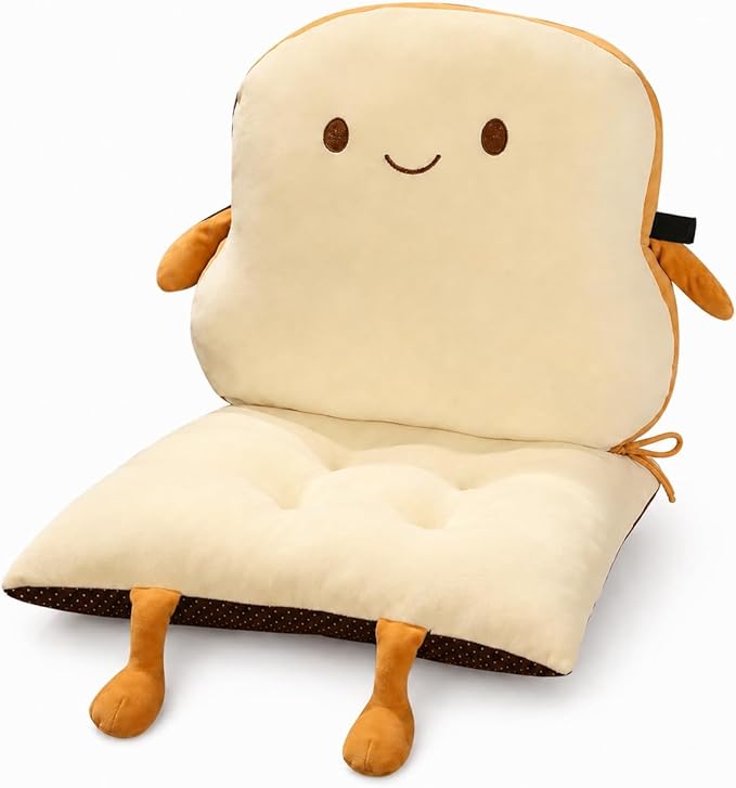 ChezMax Chair Cushion Plush Detachable Seat Back Cushion with Ties Thickened Chair Pads Toast Cartoon Waist Pillow for Outdoor Car Office Patio Bedroom Living Room Smiley