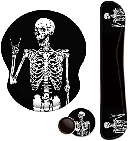 ArtSo Mouse Pad Keyboard Wrist Rest Support Ergonomic, Upgraded Cushion Mousepad Gel Memory Foam Non-Slip Rubber Base Pain Relief & Easy Typing for Home,Office, Human Skeleton Black