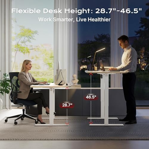 Huuger 47 X 24 Inch Electric Standing Desk with Power Outlets and USB-C Port, Height Adjustable Desk, Sit Stand Desk for Home Office, Computer & Gaming Desk with 3 Presets, Stable Steel Frame, Marple
