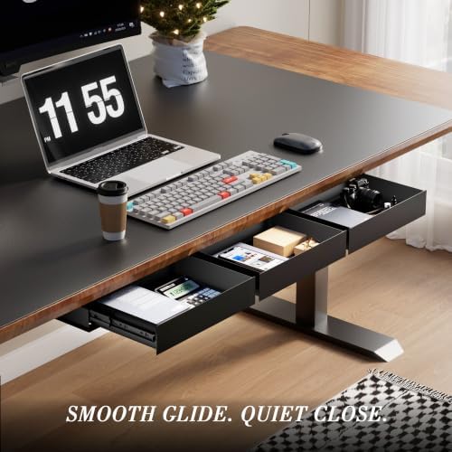 Under Desk Drawer with Gap-Free Side-by-Side Design, Hidden Handle Pull-Out Organizer for Office Desk (Black, Steel, 1-Pack)