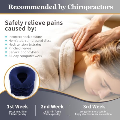 Electric Pump Cervical Neck Traction Device for Neck Pain Relief, One-Click-to-Inflate Neck Stretcher Support Brace for Home Use Neck Decompression (Built-in Battery & Motor Powered)