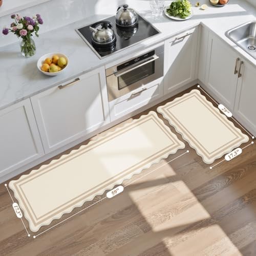 KIMODE Anti Fatigue Kitchen Mats,Beige Boho Kitchen Rugs,Modern Home Decor