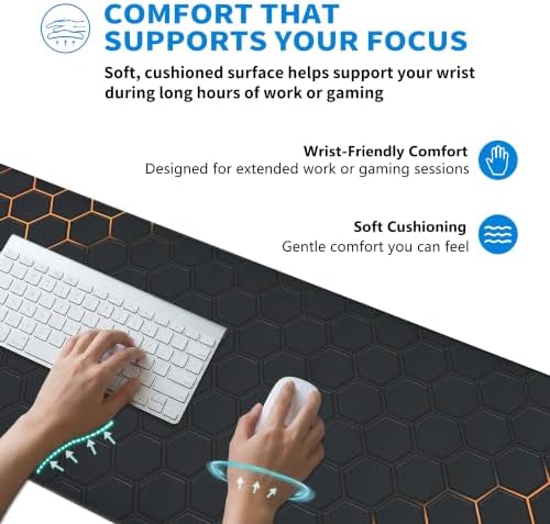 Extended Honeycomb Desk Mat, XL Large Gaming Mouse Pad, Gold Glowing Pattern Stitched Edges Waterproof Non-Slip Rubber Base for Computer Keyboard Laptop Work Home Office 31.5"x11.8"