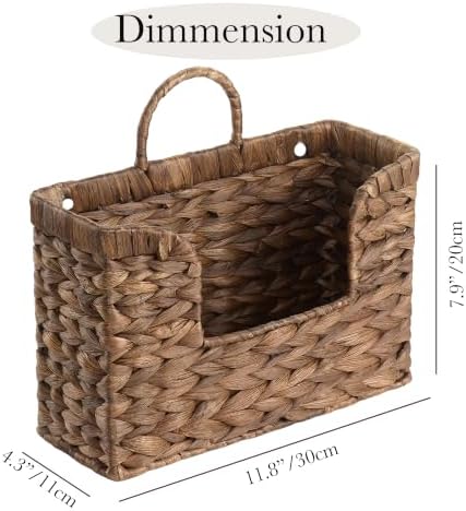 Water Hyacinth Coffee Brown Hanging Basket with Handle, Wall Baskets Storage, Wall Mounted Organizer, Magazine Holder Magazine Basket, Farmhouse Baskets for Flowers/Magazine/Fruit Storage