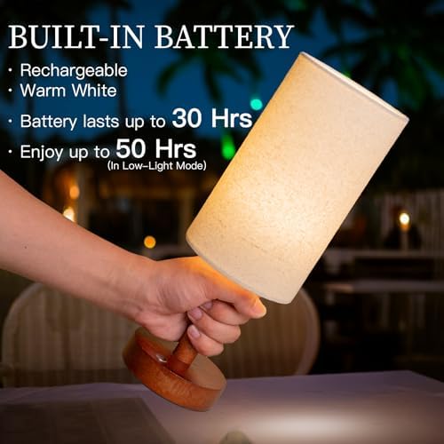 LALISU Cordless Table Lamp, 3 Color Portable Battery Lamp Wood Base 2Pcs