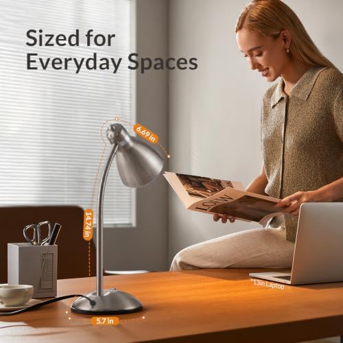 LEPOWER Metal Desk Lamp, Adjustable GooseNeck Reading Light for Bedroom