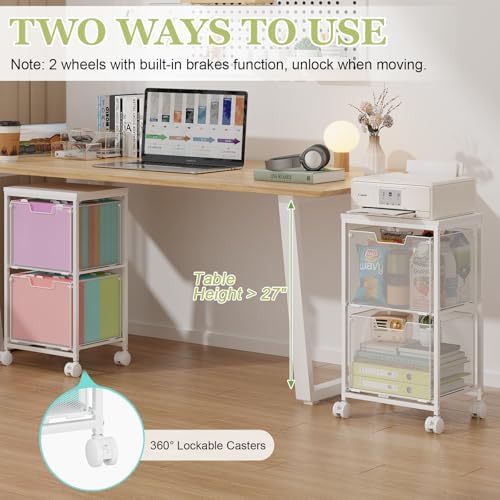 Rolling File Cart with 2 Storage Drawers,Under Desk Storage Cart