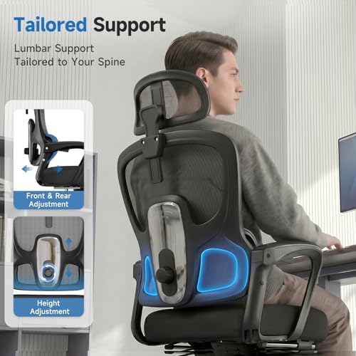 Ergonomic Office Chair with Footrest, 90-145° Reclining Mesh Desk Chair