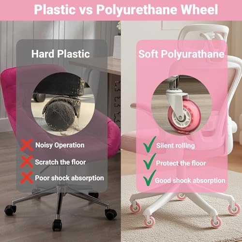 Pink Office Chair Caster Wheels Set of 5, 3 Inch Heavy-Duty Rubber Chair Casters Replacement, Computer Gaming Desk Caster Wheels Smooth Rolling for Hardwood Carpet Tile Floors, 11 * 22mm Universal fit