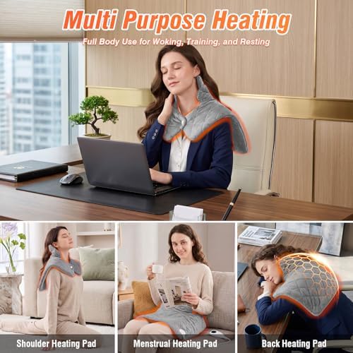 Neck Heating Pad for Neck and Shoulders and Back, Fathers Gifts for Men Husband, Birthday Gifts for Women Men Her, Weighted Heating Pad for Neck with 9 Heat Options 4 Auto-Off Timer, Charcoal