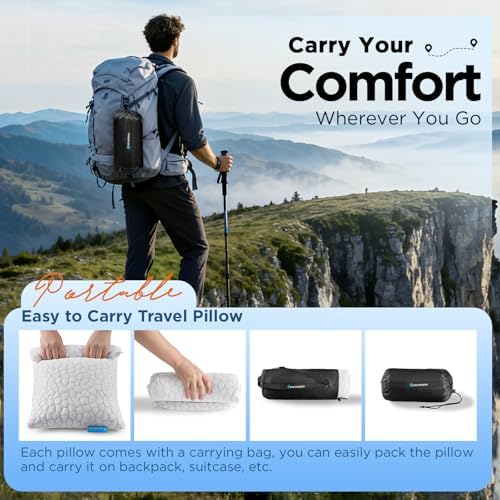 Cooling Pillow Camping Size 1 Pack, Adjustable Bed Pillows for Sleeping, Small Shredded Memory Foam Pillow for Backpacking Hiking, Airplane, Medium Firm Camping Travel Pillow with Washable Cover