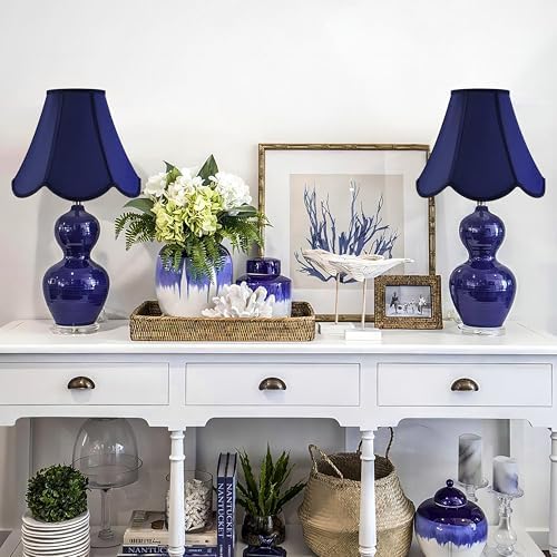 GO&SO Lamp Shade Set of 2,6" x 13" x 10.6",Scalloped Lamp Shade,Blue Petals