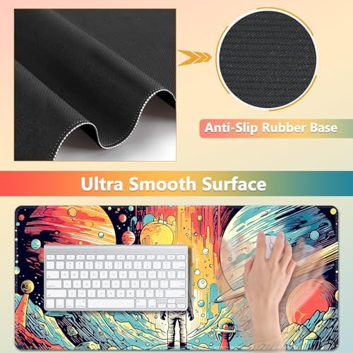 AIMSA Desk Mat Set, Mouse Pad with Wrist Rest +Keyboard Wrist Rest +Large Mouse Mat +Coaster, 4in1 Extended Gaming Mousepad Set for Home Office, Planet Astronaut