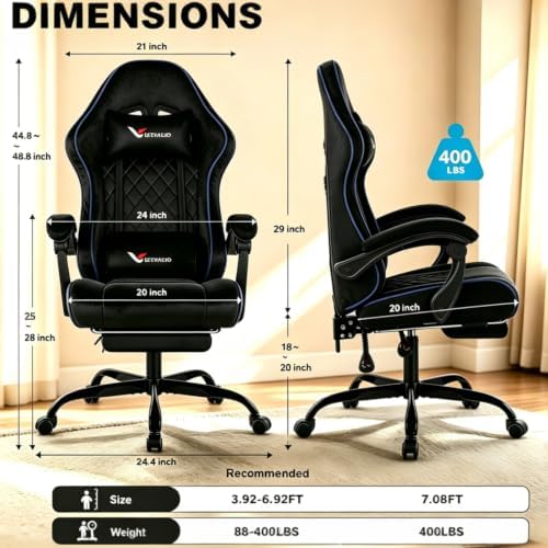 Fabric Gaming Chair for Adult, Comfortable Office Chair with Footrest