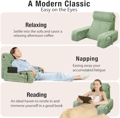 Reading Pillow for Bed Sitting Up with Large Pockets,Modern Style