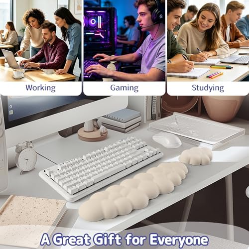 Sushret Cloud Wrist Rest Keyboard, Cloud Keyboard Wrist Pad Set with PU Leather Memory Foam, Cute Arm Rest for Palm Support, PC/Gaming Desk Accessories/Office Setup/Computer Hand Cushion - Beige