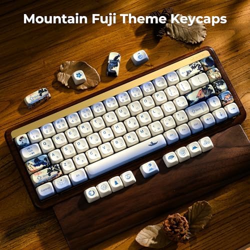 OHY XVX MOA Profile Japanese Fuji Mountain Theme Keycaps Set, 132 - Key Blue & Creamy White Custom Keycaps for US Layout Mechanical Keyboards -Blue and White