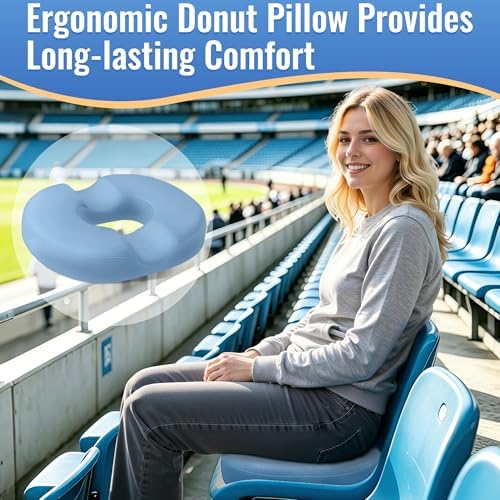 CloudBliss Donut Pillow Stadium Seat Cushion for Tailbone Pain Relief and Hemorrhoids, Memory Foam Seat Chair Cushion, Portable Seat Cushions for Bleachers, Car, Home & Office