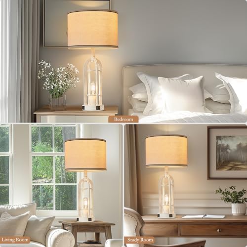 SRJJA 24" Farmhouse Table Lamps for Living Room Bedroom Set of 2, USB A+C