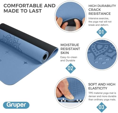Gruper Yoga Mat Non Slip, TPE Extra Wide Yoga Mat with Alignment Mark