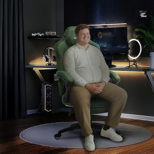 Dowinx Big and Tall Gaming Chair, Suede Fabric Game Chair with Pocket Spring Cushion, High Back Gamer Chair Ergonomic with Footrest for Adults Office, 440LBS, Green