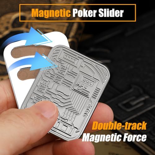 Mechaniker Metal Poker Fidget Slider Toy for Kids Adults, Magnetic Haptic Coin Fidget Pad Push Card, EDC Desk Office Toy, Stress Relief Gift for Men Boyfriend Father Teens Boys
