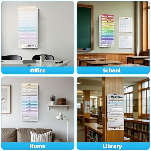Marbrasse Wall File Holder 11-Tier Hanging Wall File Organizer, for Papers, Files Clipboard & Magazine Organizer, Wall Mount File Holder Great for Office Home (White)