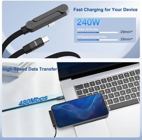 Mitesbony 3Pack 5FT 240W USB C to USB C Cable with Built-in Phone Stand