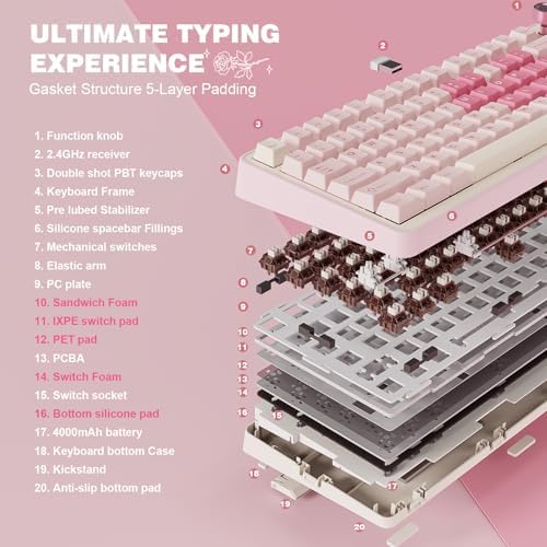 YUNZII B75 PRO 75% Wireless Mechanical Keyboard (Pink, Cocoa Cream V2)