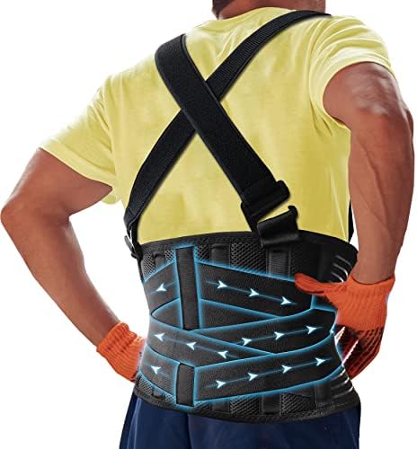 Lower Back Brace with Shoulder Straps,Heavy Lifting Lumbar Support, XL/2XL