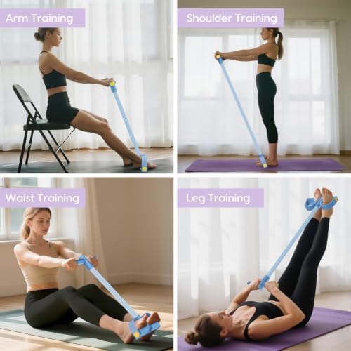 Pedal Resistance Band with Handles, 6-Tubes Natural Rubber Exercise Band