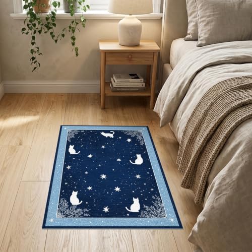 2'x3' Midnight Blue Cat Starry Design Washable Throw Rug