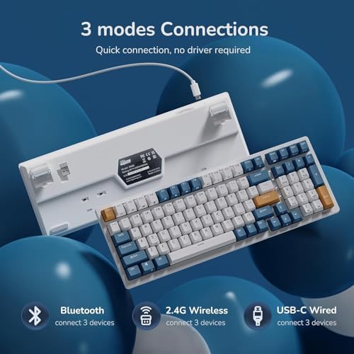RK ROYAL KLUDGE RK98 Wireless Mechanical Keyboard, 3750mAh, 96% Layout