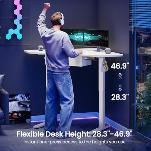 SEDETA Corner Electric Standing Desk with Drawer for Gaming, Small Space