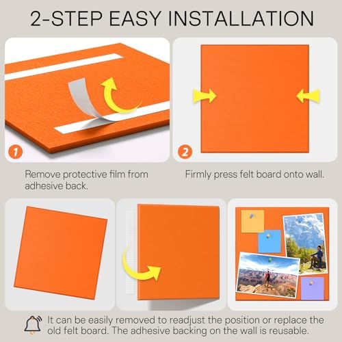 MaxGear Felt Bulletin Board 36" x 24", Orange Felt Wall Tiles Push Pins
