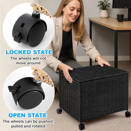 Cinnvoice Decorative Rolling File Cabinet, Black, Letter Size