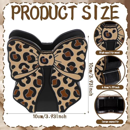 Tenceur Leopard Print Bow Holder for Desk Large Capacity Bow Pencil Holder