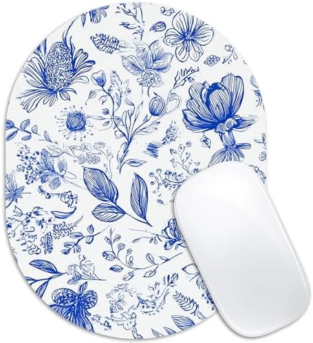Oval Mouse Pad 6x8in Non-Slip for Laptop,Sketch Flowers